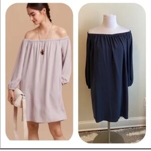 WILFRED Minimalist "Duree" Off Shoulder Balloon SLV Dusty Blue Sheath Dress XS